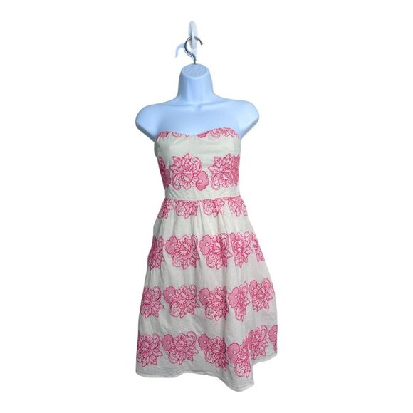 Flying Tomato Dresses & Skirts - FLYING TOMATO Cream and Pink Embroidered Strapless Dress Size L